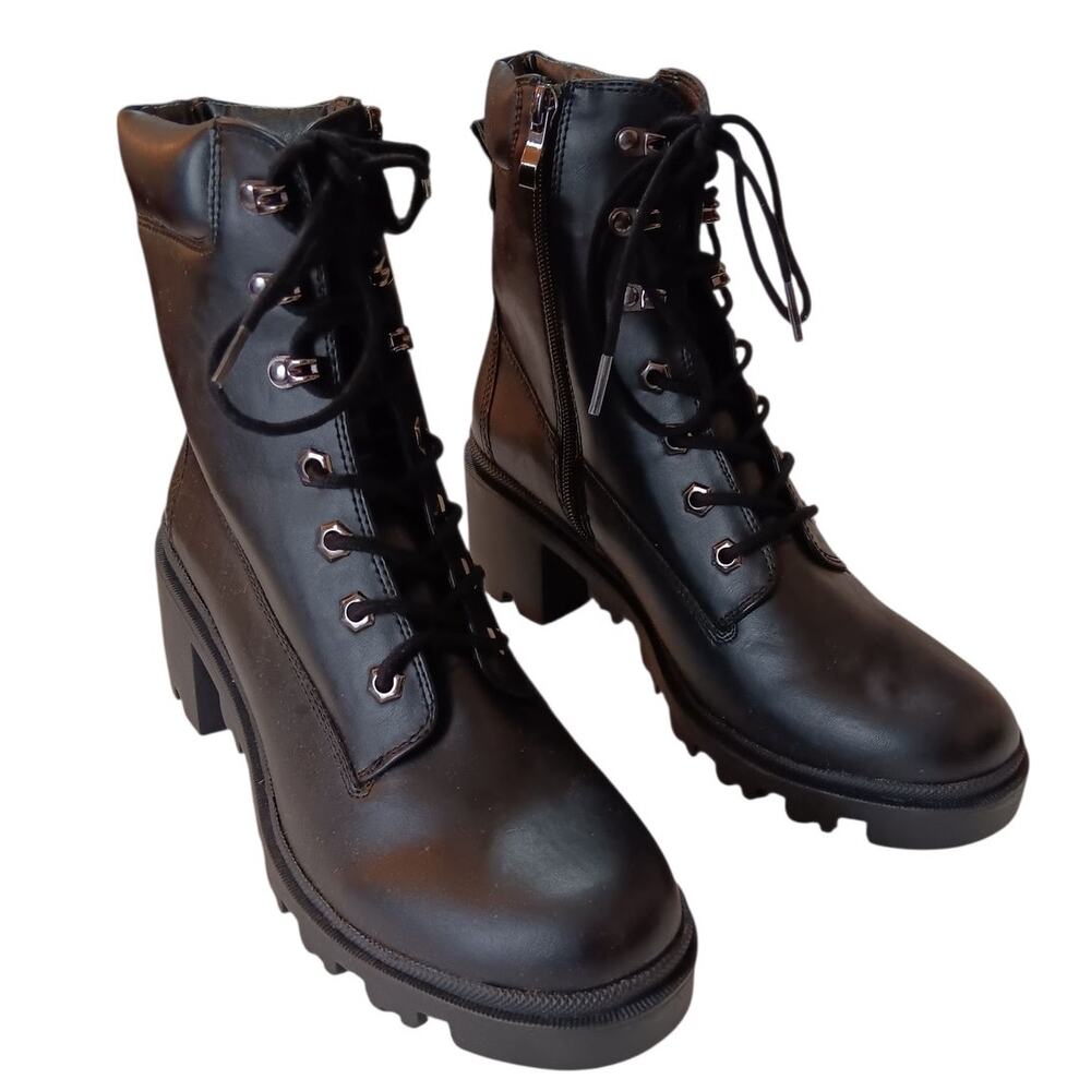 NEW Chunky Block Heel Biker Combat Boots 9 by Madden Girl‎ Goth Punk Zips Laces